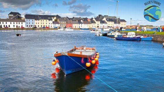 a small boat in a harbor next Galway City