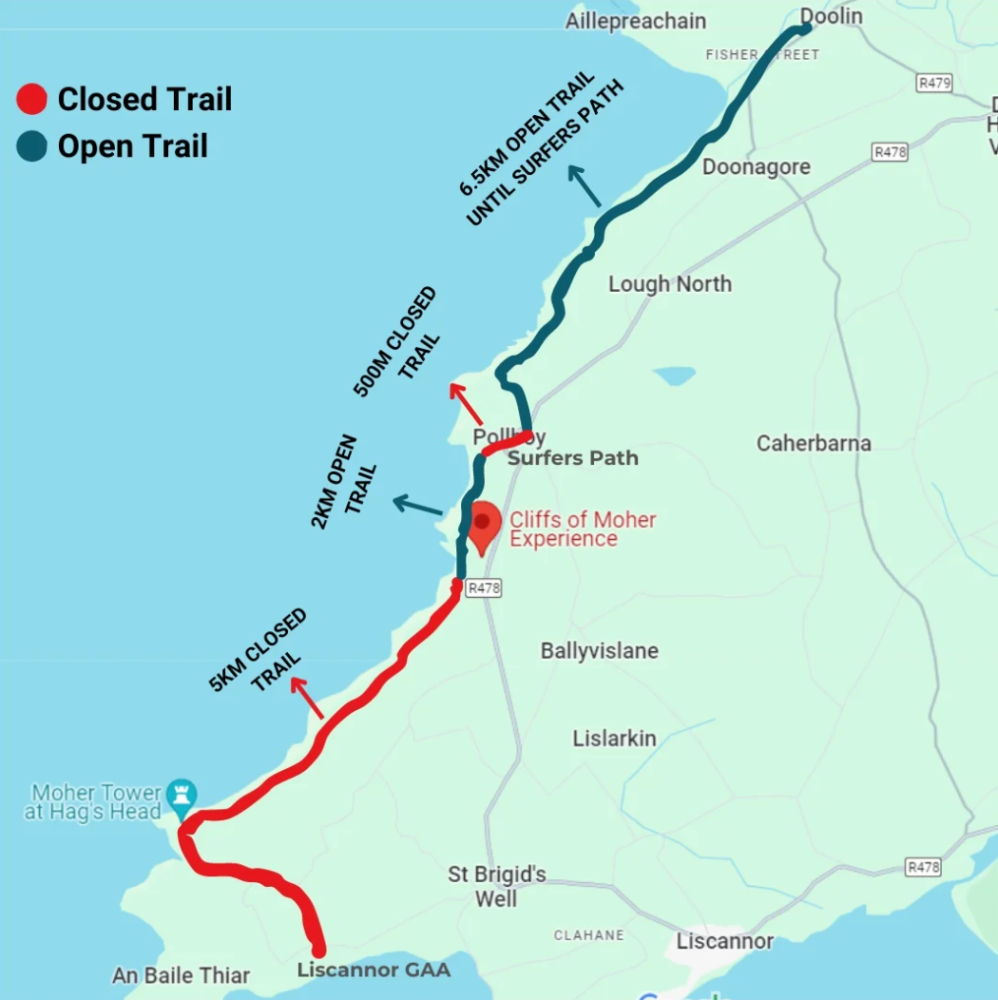 Map of Cliffs of Moher Closures